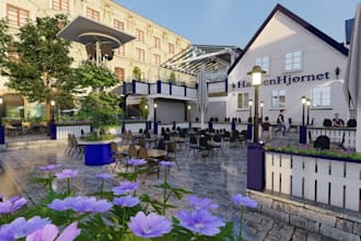 renovate 3d restaurant, outdoor dining terrace, cafe layout design, patio render