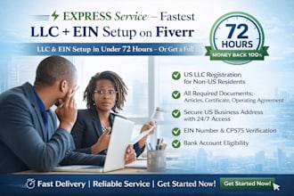 register a US llc, non US resident and ein number in 72 hours llc registration