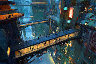 do city art, cyberpunk art illustration