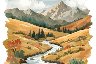 paint a watercolor and gouache landscape illustration