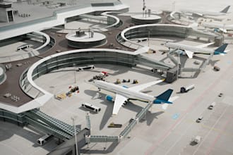 do 3d airport renovation, airport lounge, terminal, airplane park walkway design