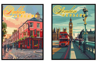 design retro vintage travel poster, retro flyer vintage poster minimalist poster