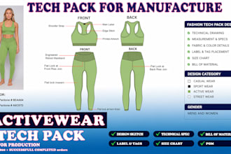 create activewear tech packs for gym wear yoga and sportwear brands