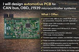 design automotive pcb for can bus, vehicle, obd, j1939 microcontroller systems