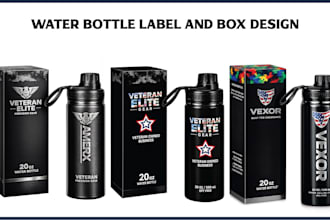 water bottle label, energy drink, sticker label and box packaging design