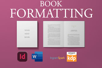 book formatting, interior layout design for KDP, paperback,ebook with indesign