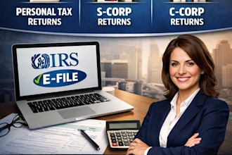 prepare, efile US tax returns for personal, s corp, c
