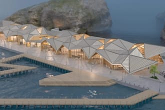 redesign public street market,3d modern shop architecture, food market rendering