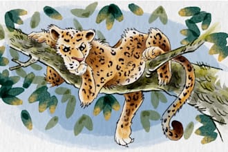 design children story book illustration with water color style
