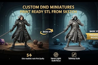 design custom tabletop dnd miniatures, print ready stl model sculpt from sketch