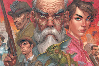 retro realistic comic book covers and illustrated story series for authors