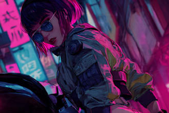 illustrate you as a cyberpunk style character