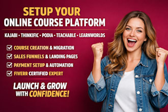 setup podia, thinkific teachable, learnworlds canvas lms course website funnel
