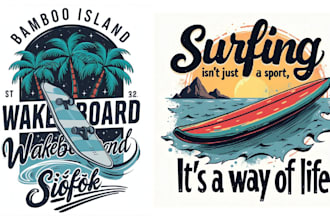 design high quality surfing mascot logo with t shirt design