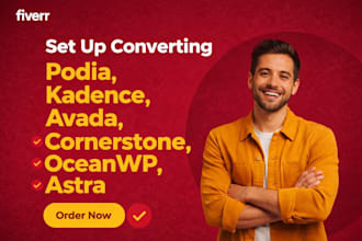 design set up converting podia, kadence, avada, cornerstone, oceanwp, astra