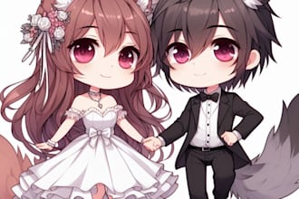 draw cute couple chibi illustration