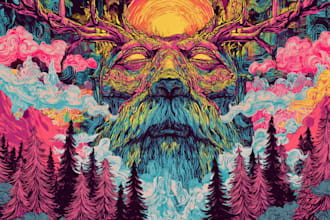 do a custom psychedelic and trippy illustration or merch