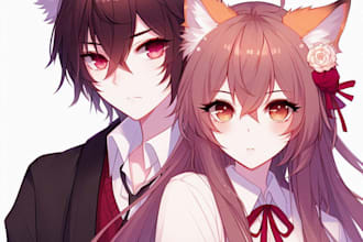 draw you cute anime couple art portrait