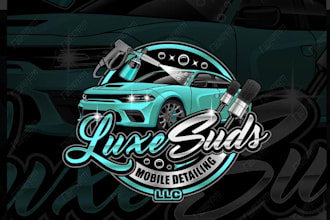 design car, auto detailing, automotive and carwash logo