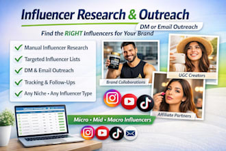do influencer outreach, list building and research