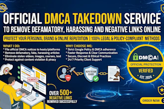 send official dmca takedown to remove defamatory, harassing and negative links