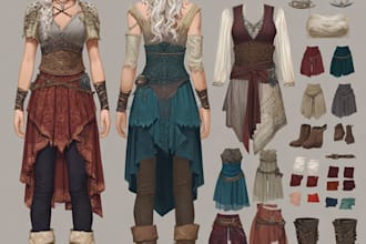 desing unique fantasy character sheets with prop and outfits