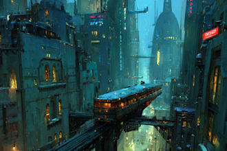 do cyberpunk scifi futuristic city no ai use