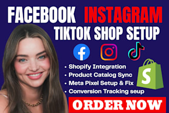setup facebook shop, instagram, tiktok shop, fix meta pixel, shopify integration