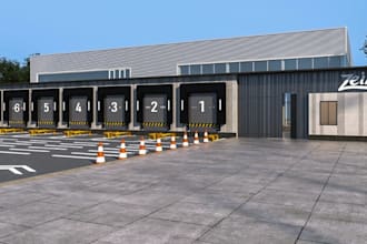 restructure 3d industrial building,parking space,loading docks,logo rendering