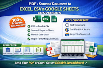 convert PDF or scanned pages to excel, CSV or google sheets