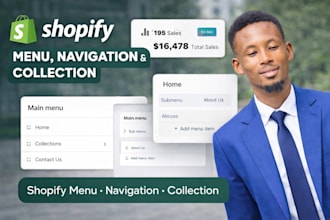 create shopify menu, shopify navigation, shopify collections