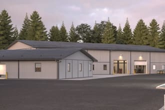 render 3d production building, warehouse complex,industrial exterior,walkthrough