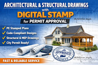 architectural and structural engineering drawings with digital stamp for permit