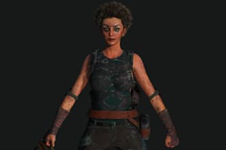 deliver 3d game character, warrior game model, retopology, uv map, armor texture