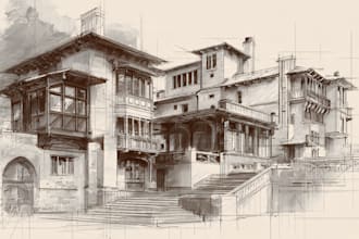 hand draw architectural sketches interior and exterior