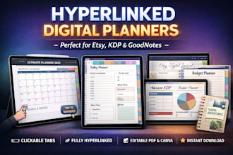 create a hyperlinked digital planner or etsy digital product for ipad, KDP