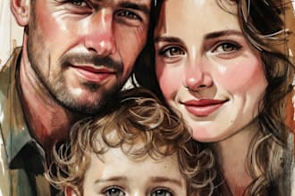 paint a family or couple portrait, handdrawn, noai