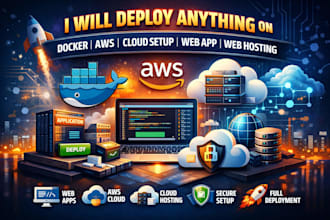 deploy anything on docker container, aws, cloud setup, web app, web hosting
