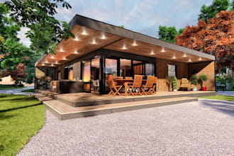 sustainable prefabricated housing design, manufactured homes render, 3d exterior