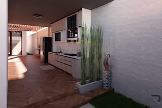 create 3d interior design for tropical modern concept