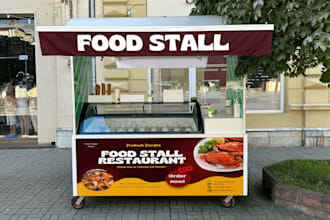 design food cart, food stand, food truck, food van, any vehicle wrap design