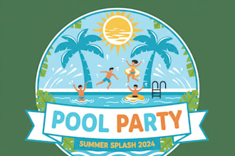 design a fun and vibrant pool party logo for your event or brand