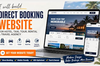 build direct booking website hotel booking, taxi tour yatch rental travel agency