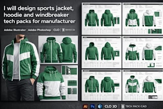 design sports jacket, hoodie and windbreaker tech packs for manufacturer