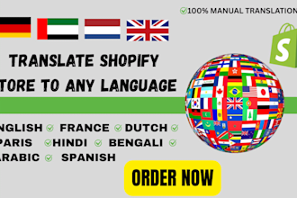 do german arabic dutch and english shopify store translation in 48hrs