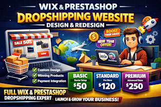 create setup wix prestashop dropshipping website design and redesign development