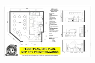 do floor plan, city health permit drawings of restaurant, bar, bakery any retail