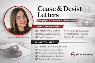 draft a cease and desist letter for copyright or trademark infringement
