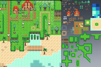 do pixel art tileset, top down pixel tilemap, game assets for 2d and rpg games