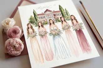 draw a custom watercolor wedding venue illustration
